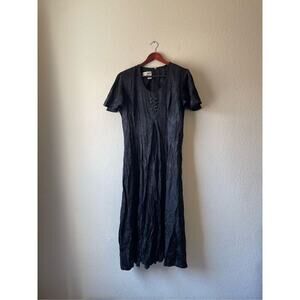 Vintage‎ floral black maxi dress with tie waist size 16